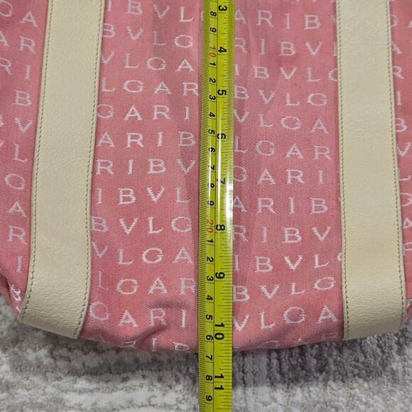 BVLGARI Maerea Logo Mania Canvas Leather Mini Tote Bag Purse Pink Cream Preppy - Picture 11 of 11